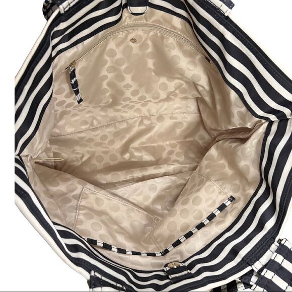 KATE SPADE NEW YORKBarbara Flatiron Nylon Bag Black White Stripe - Picture 6 of 13